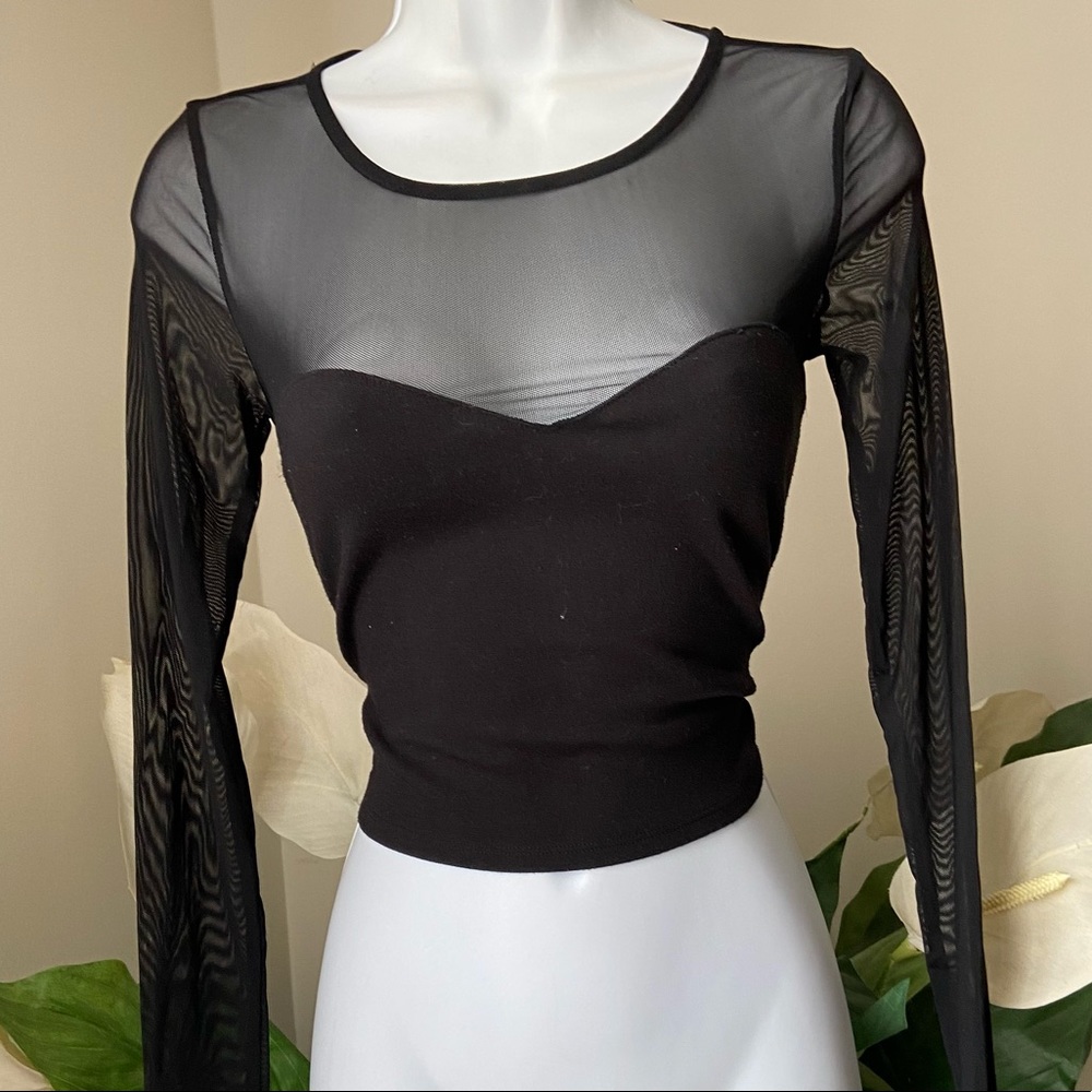 Forever 21 see-through sheerlong sleeve crop top